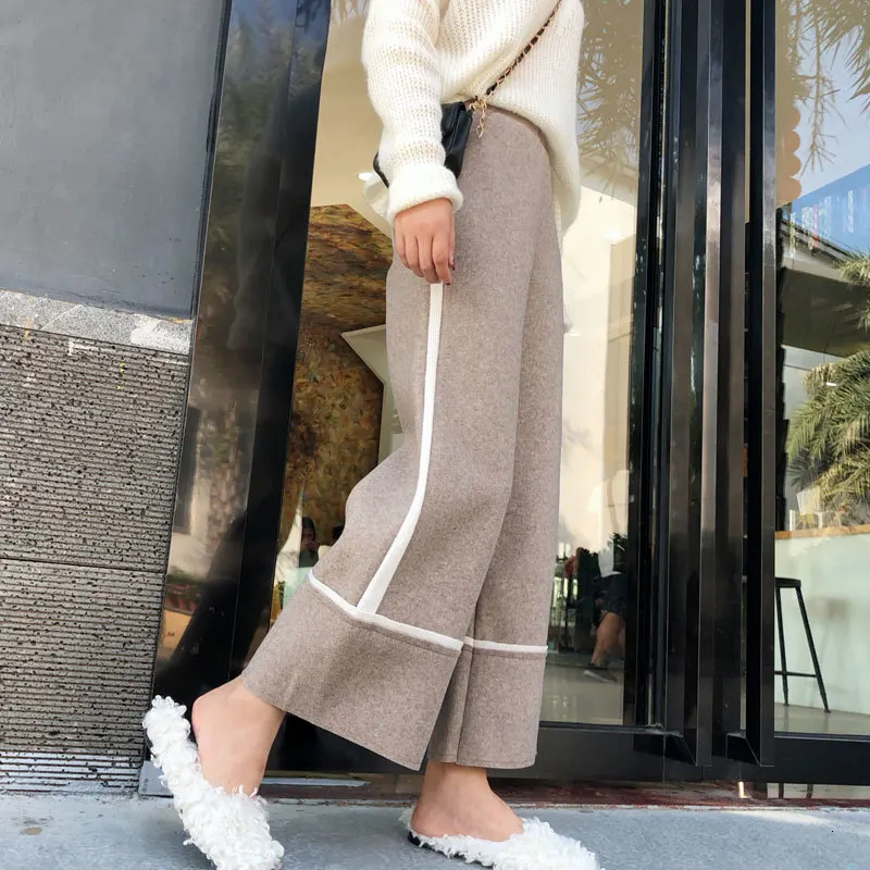 Женские шерстяные брюки с широкими штанинами Осень-зима 2019 повседневные