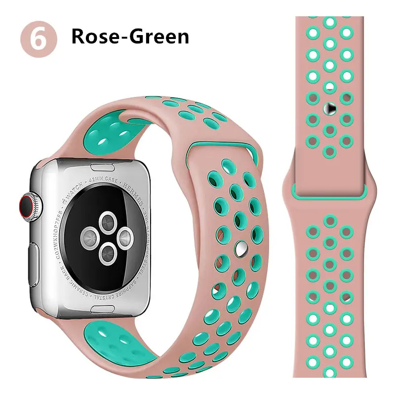 rose green 6 Ремешок для apple watch band 44 мм 40 мм apple watch 5 4 3 2 iwatch band 42 мм 38 мм спортивный силиконовый браслет correa аксессуары для часов - Цвет ремешка: rose green 6