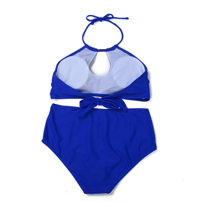 Женский купальник с высокой талией однотонное бикини открытой спиной черный