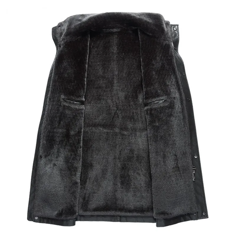 Мужская зимняя куртка из высококачественной искусственной кожи с меховой