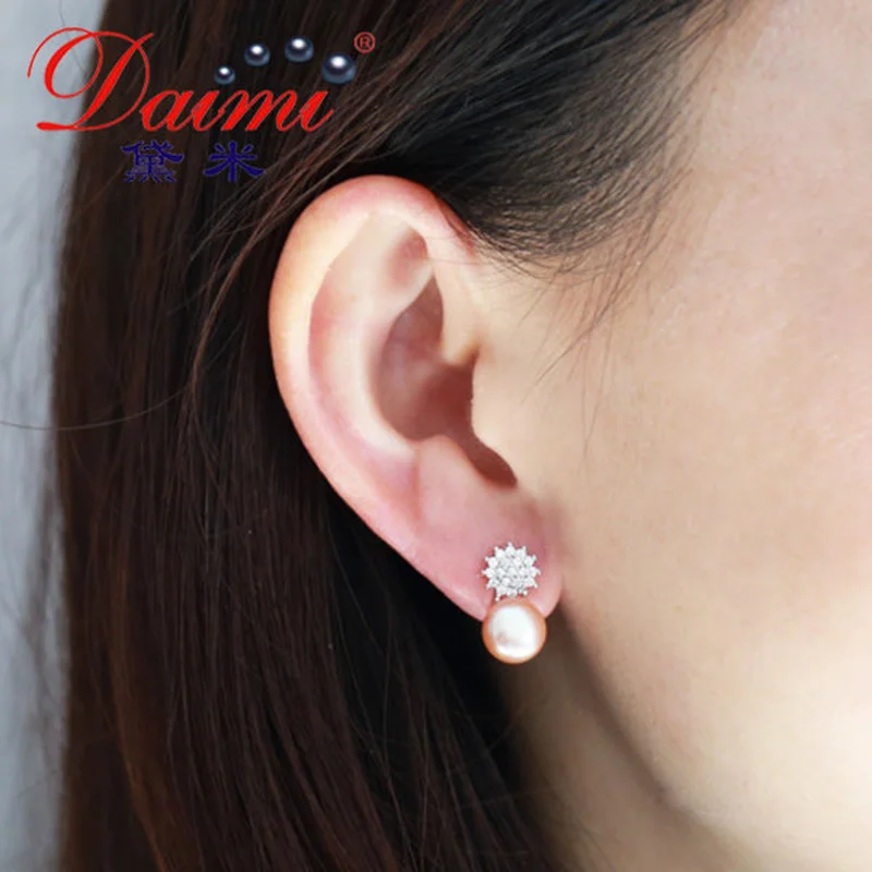 Серьги DMCEFP029 с жемчугом 8 9 мм настоящие серьги из серебра со снежинками для