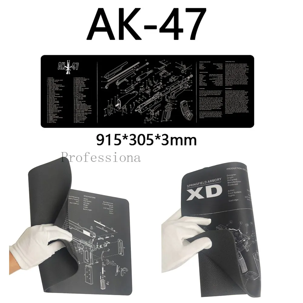 Резиновый коврик для чистки пистолета AR15 AK47 Glock со схемой деталей и инструкциями