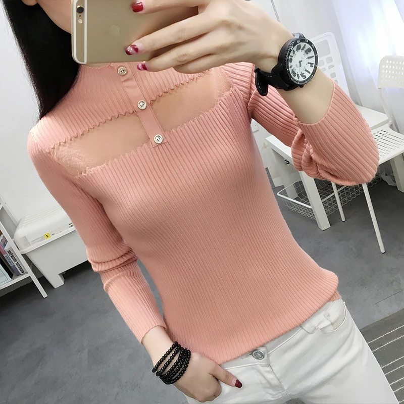 Женский трикотажный свитер-водолазка розовый облегающий вязаный пуловер