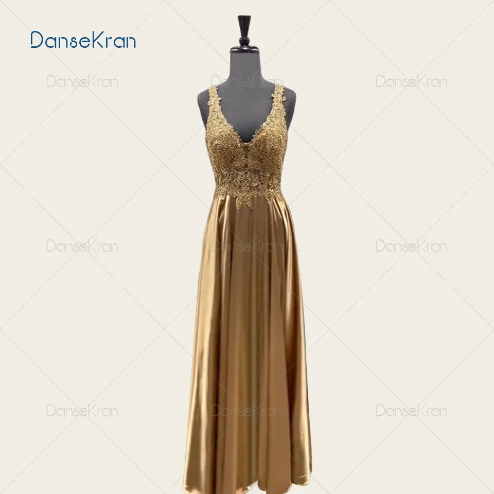 

Золотистые кружевные платья для выпускного вечера с аппликацией 2021, с V-образным вырезом, а-силуэт, Официальные Вечерние платья для вечеринк...