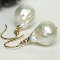 14 16mm white baroque pearl earrings 18k hook fine jewelry classic fashion diy noble aaaa personality