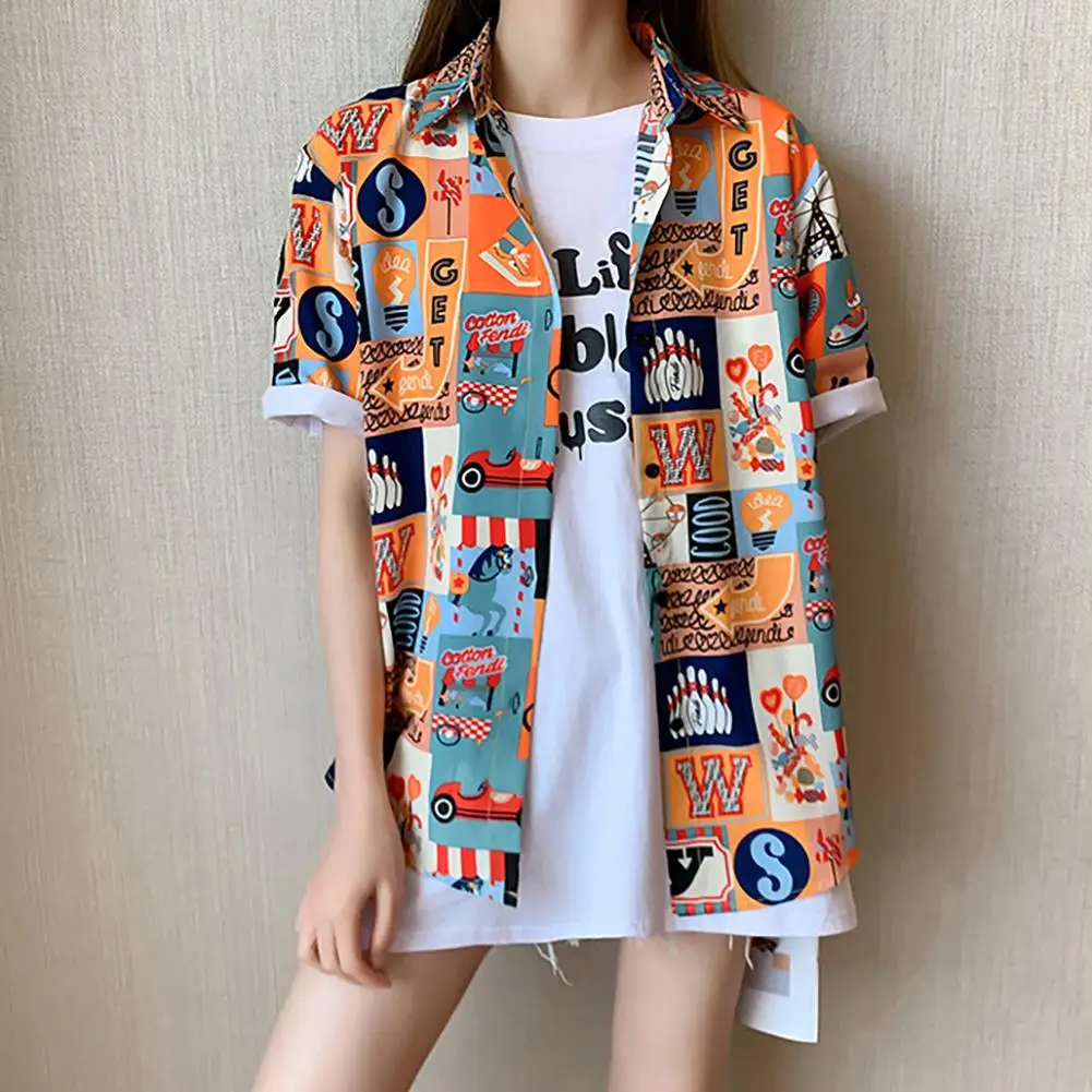 Повседневная Женская рубашка куртка яркого цвета с мультяшным принтом Женский