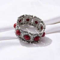 vintage boho natural stone bracelets bangle for women ethnic silver color rhinestone elastic bracelets female wedding jewelry