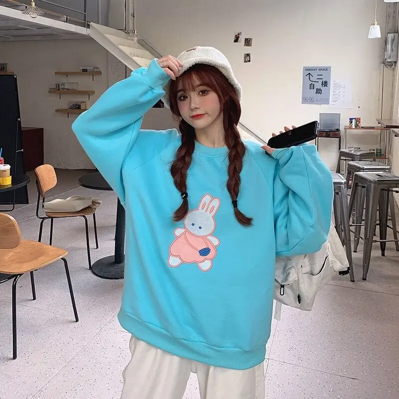 

Women's Sweatshirt With rabbit Print O-Neck 2020 Autumn Winter Female Casual Cute pink Clothes Woman Hoodies Loose Pullover