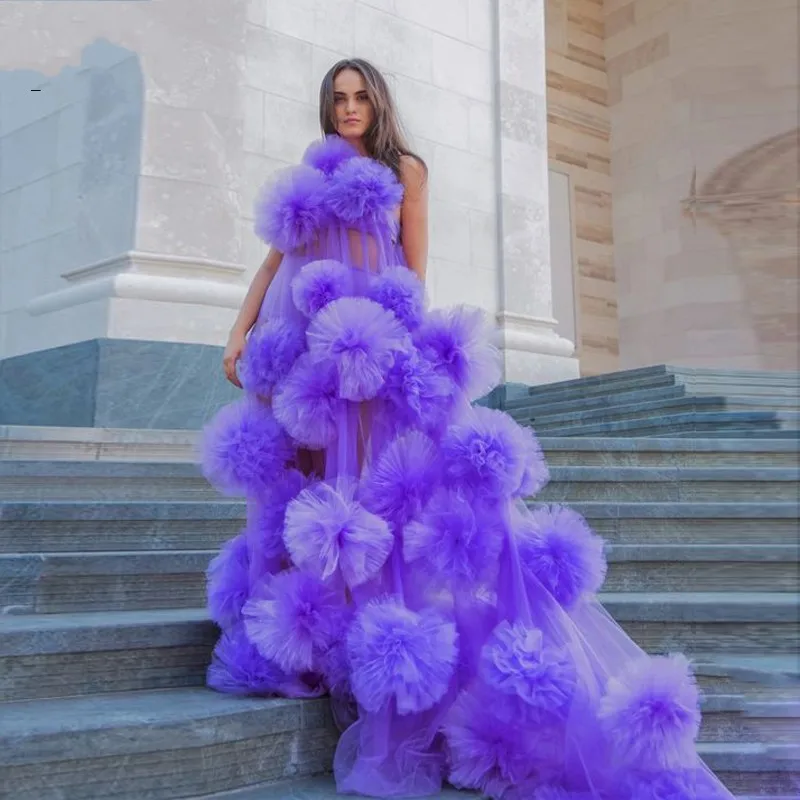 

Tiered Fullness Mesh Prom Dress Lush abendkleider Light Purple Tulle Prom Dress Photography vestido de festa