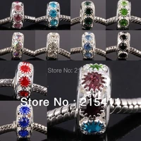 tumbeelluwa 1lot 10pc crystal rhinestone silver big hole spacer charm loose beads findings for diy jewerly making accessories