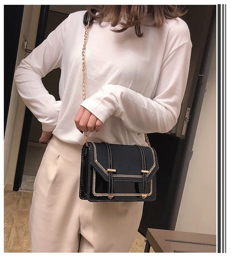 

Boutique recommended 2021 fashion chain handbags new simple clamshell small square bag all-match patent leather shoulder bag