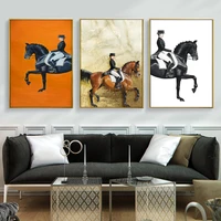 modern minimalist woman riding horse equestrian porch painting on canvas posters and prints wall art picture for living room