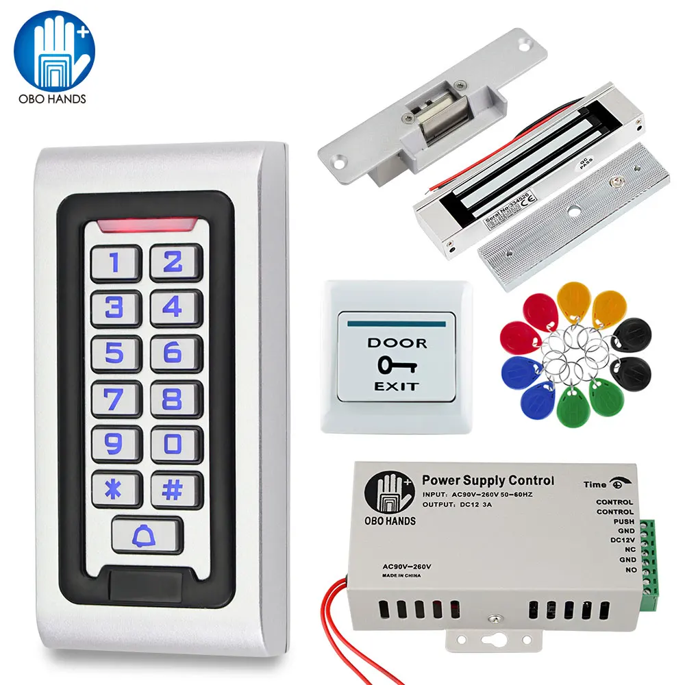 

Outdoor Access Control System Kit IP68 Waterproof RFID Keypad Card Reader + Power Supply + 180KG Electric Magnetic Lock Strike