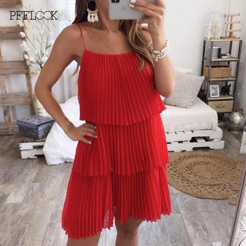 PFFLOOK летнее шифоновое платье с оборками сексуальное без рукавов открытой спиной