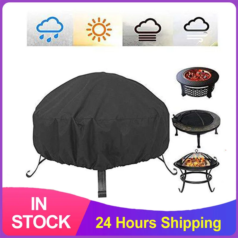 

Outdoor Fire Pit Stove Barbecue Cover Dust Cover Round Stove Protective Cover Oxford Cloth Silver Coated Waterproof Dust Cover