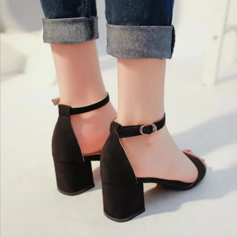 

Summer Women Dress Party Sexy Pumps Ladies Square Heels Platform Shoes Female Wedding Peep Toe Casual Buckle Strap Sandals