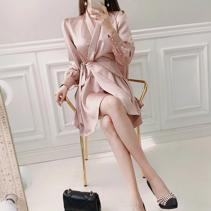 Женское сексуальное атласное платье с v-образным вырезом элегантное Клубное