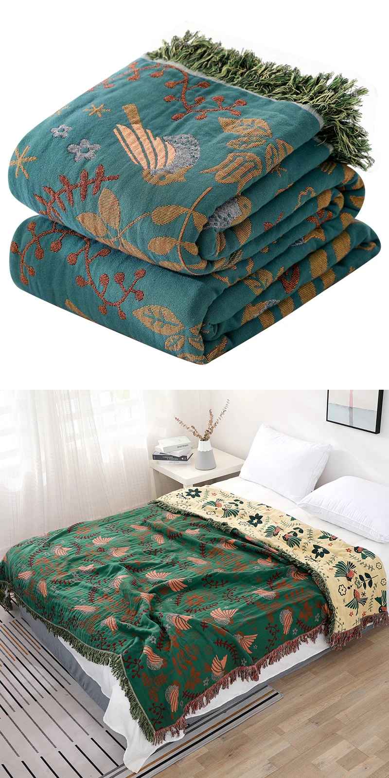 100% Cotton Nordic Soft Large Fashion Muslin Summer Throw Blanket Cover For Sofa Boho Blue Green Warm Bedspread Blankets For Bed