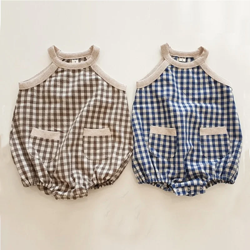 

2021baby Girl Romper Summer New Style Plaid Romper Korea Children Baby Girl Romper