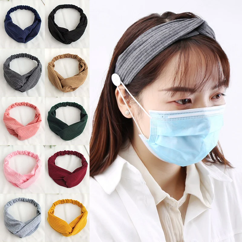 

Fashion Multi-functional Headbands Classic Screw Thread With Buttons Head Wraps Stretchy Knotted Hair Bands Women Wash Make Up