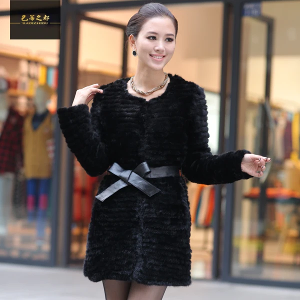 ZDFURS* Горячая Распродажа, вязаный норковый шуба, зимнее модное меховое пальто, длинное стильное - Цвет: black