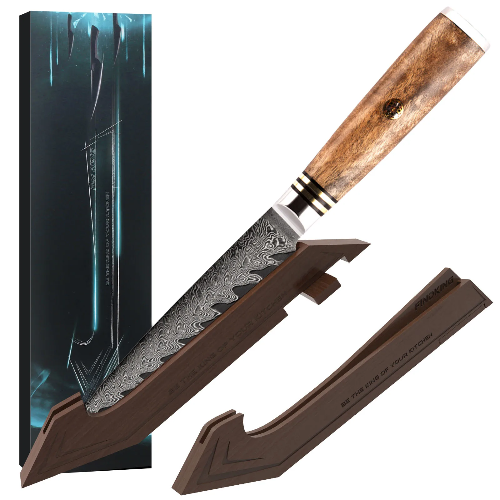 

AUS-10 5 inch utility kitchen knife with walnut standable rack damascus steel arrow pattern Sapele handle 67 layers fruit knives