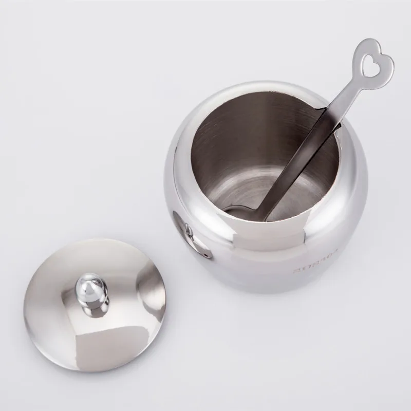 Новый Нержавеющая сталь Кофе сахарница с ложкой чашка Крышка барабана Форма