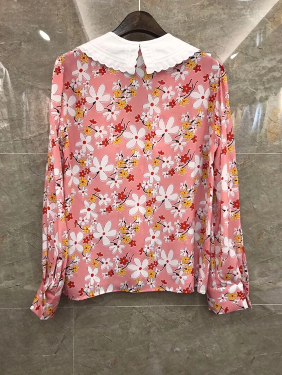 

2020 autumn and winter new women's color matching lapel V-neck printing long-sleeved all-match shirt 1123