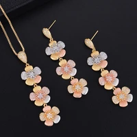 larrauri trendy women jewelry sets deluxe long chain flower pendant necklace drop dangle earrings wedding jewelry sets 2019