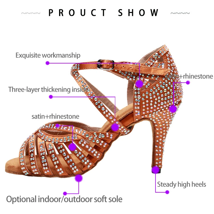 Lattin Ballroom Tango Jazz Women Dancing Shoes Tan Modern Dance Standard Buty Latino Czech Woman High Heels 