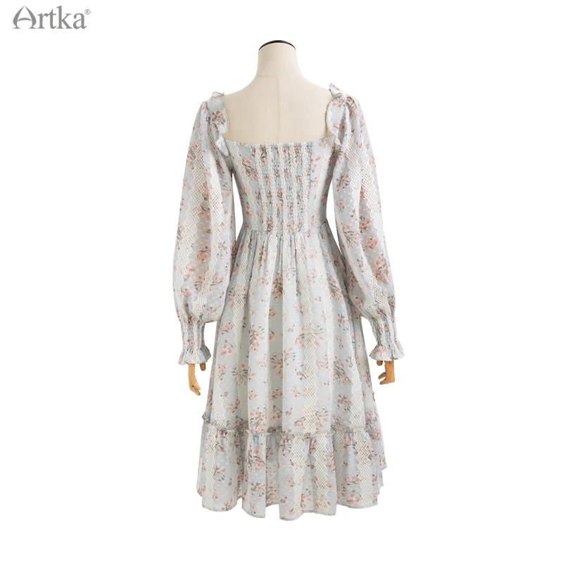 Женское шифоновое платье средней длины ARTKA красное с квадратным вырезом и