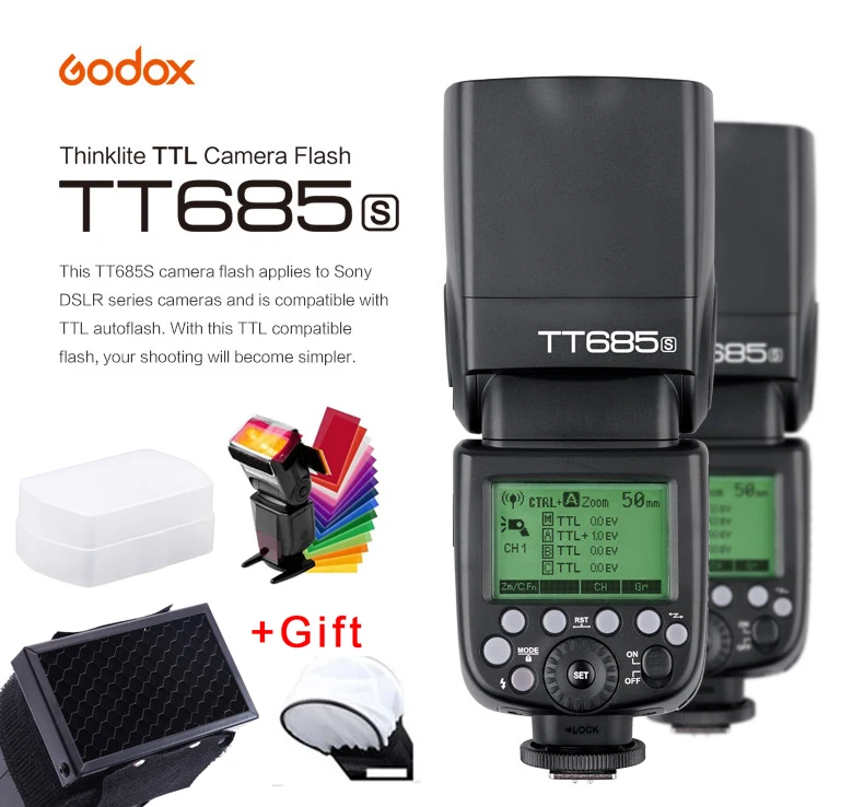 

Godox TT685S Speedlite Flash Light GN60 1/8000s HSS TTL+ X1T-S Flash Transmitter MI Shoe for Sony A58 A7RII III IV A7II A99 A7R