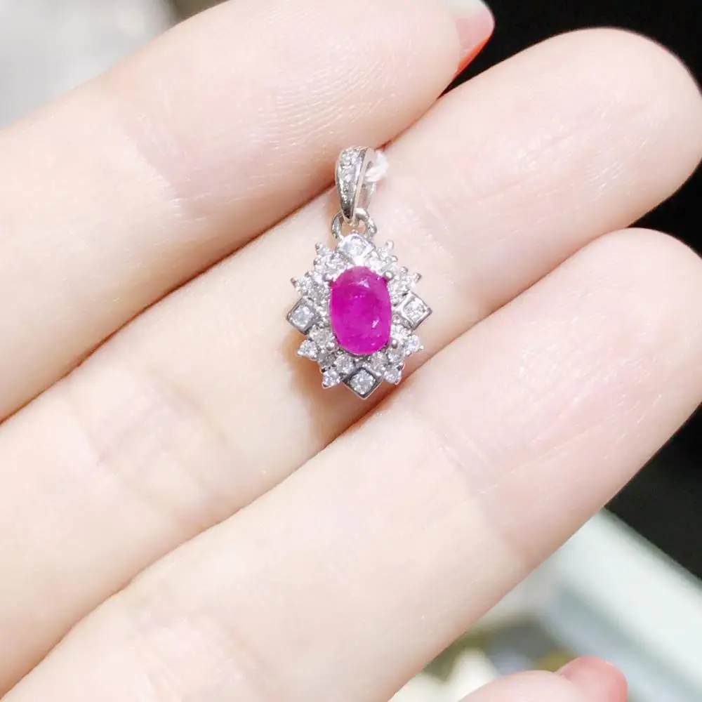 

New Natural Ruby Pendant 925 Silver Lady Pendant Simple and Small Daily Style