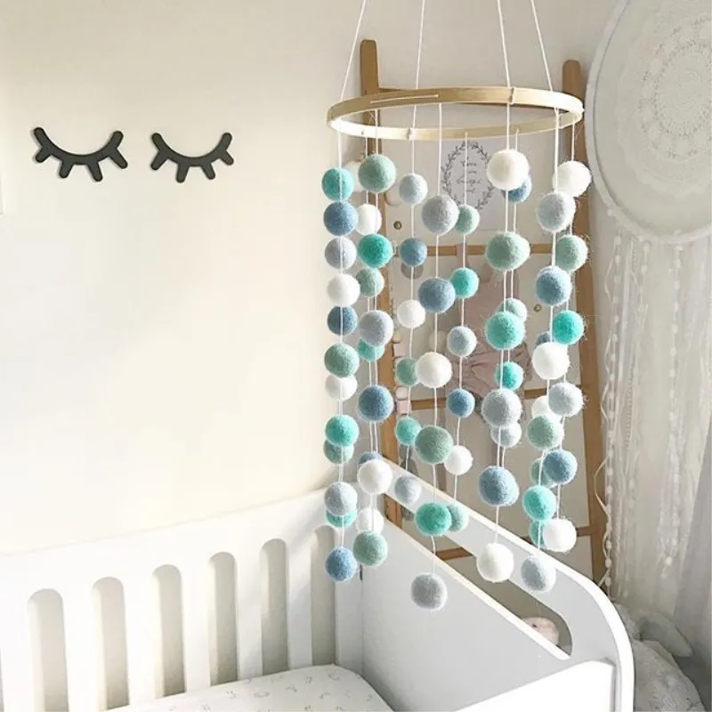 INS Wooden Ring With Felt Balls Wind Chimes Newborn Baby Bed Bell Pendant Kids Room Decoration Wall Hanging Ornament Photo Props | Дом и сад