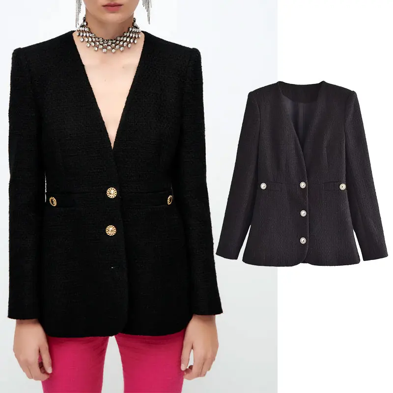 

Женский однобортный Блейзер Za, повседневный офисный пиджак с длинным рукавом, шикарный пиджак, осень 2021