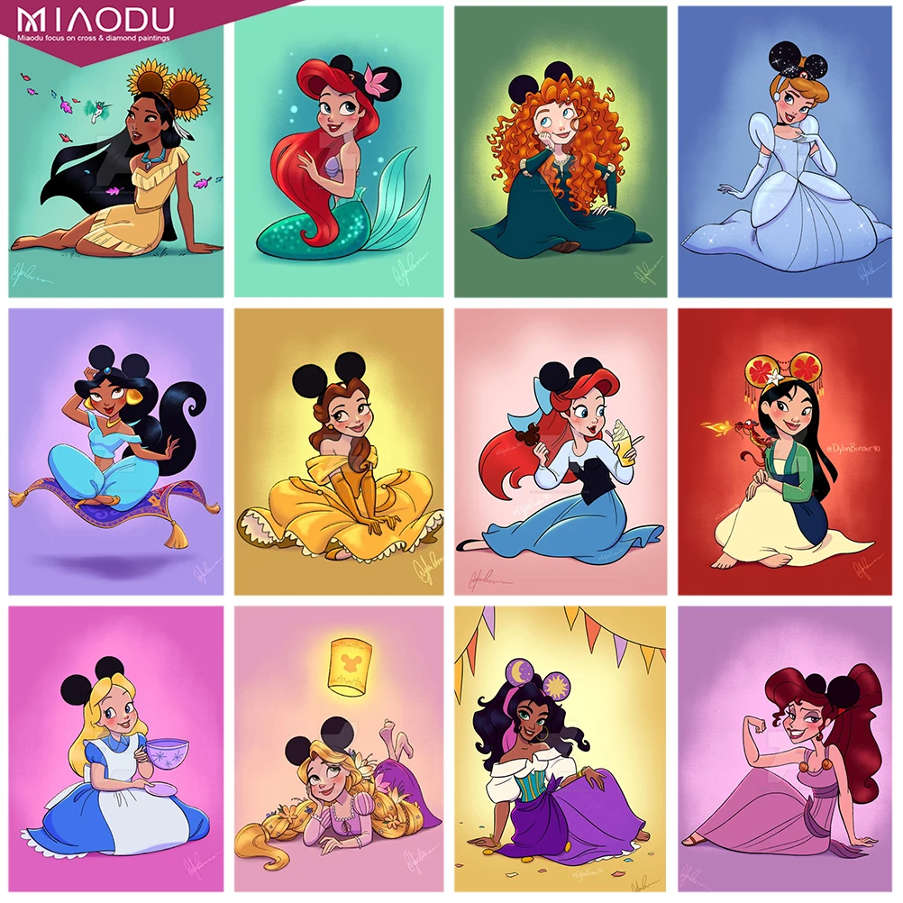 

5D Diy Diamond Painting Cute Disney Cartoon Princess Collection Embroidery Cross Stitch Art Full Drill Mosaic Resin Home Decor