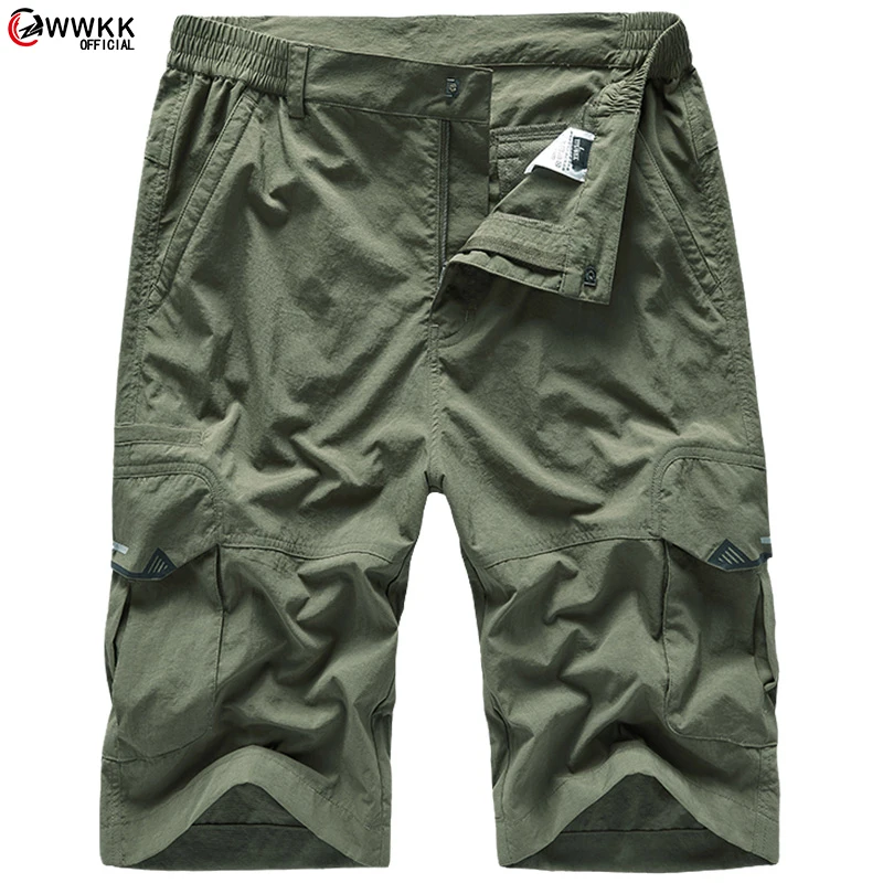 

WWKK 2021 Summer New Cargo Shorts Men Fashion Washed Casual Multi-Pockets Plus Size 100% Nylon Shorts Outdoor Walking