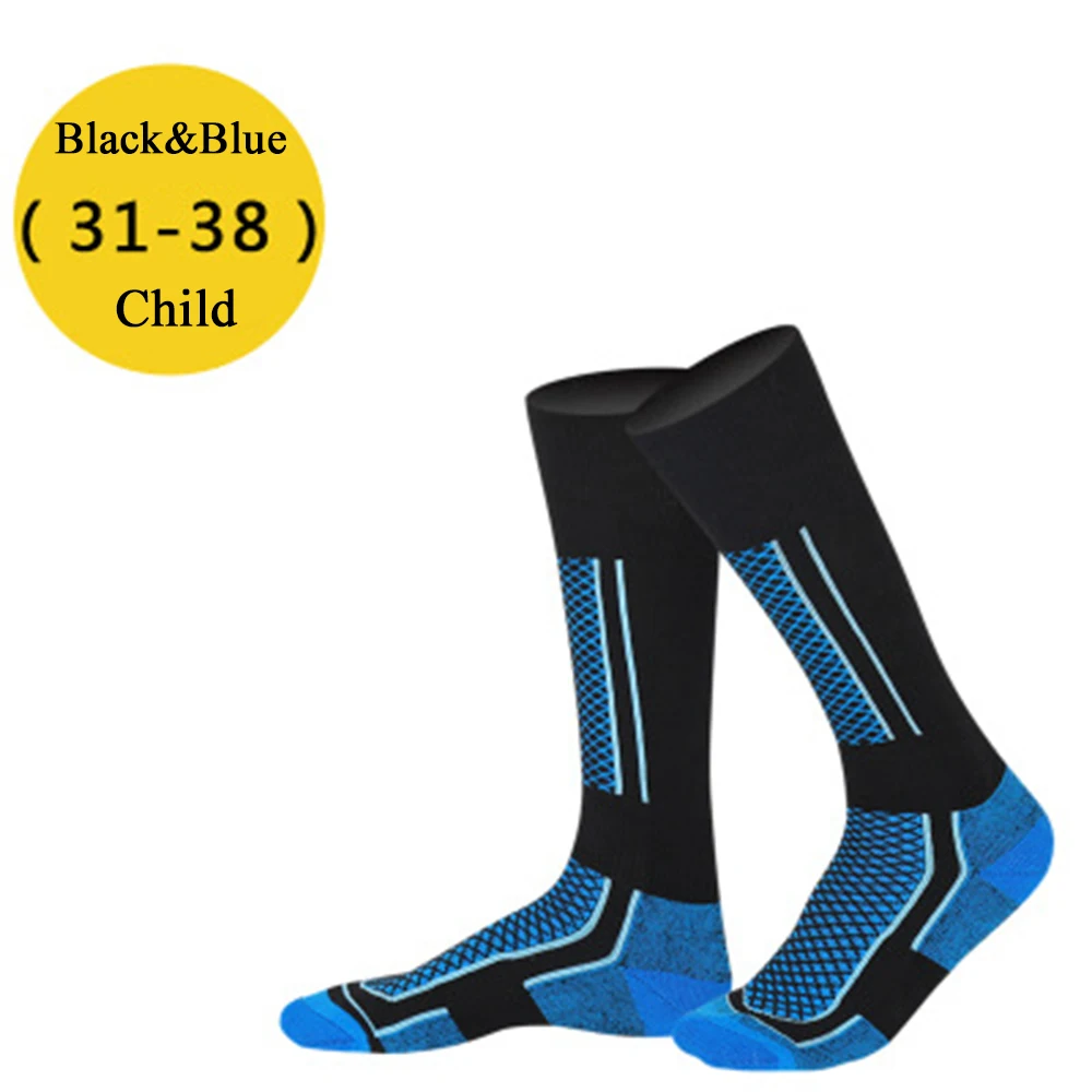 Child black blue Модные носки для женщин и мужчин, зимние лыжные спортивные носки для снежной погоды, прогулочные походные спортивные теплые длинные носки из хлопка, теплые носки для детей - Цвет: Child black blue