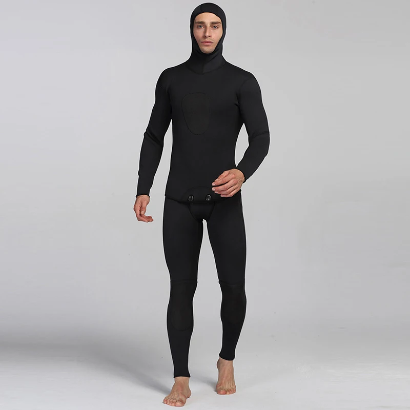 

2-piece Hooded Wetsuit Men Full Suit Long Sleeve Mens Wetsuit for Scuba Dive Surf Snorkeling Neoprene Wet Suit Men in 3mm Black