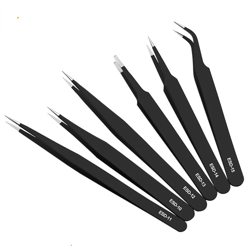 

Stainless steel ESD tweezers grafted eyelashes bird's nest pick hair acne small clip black tweezers