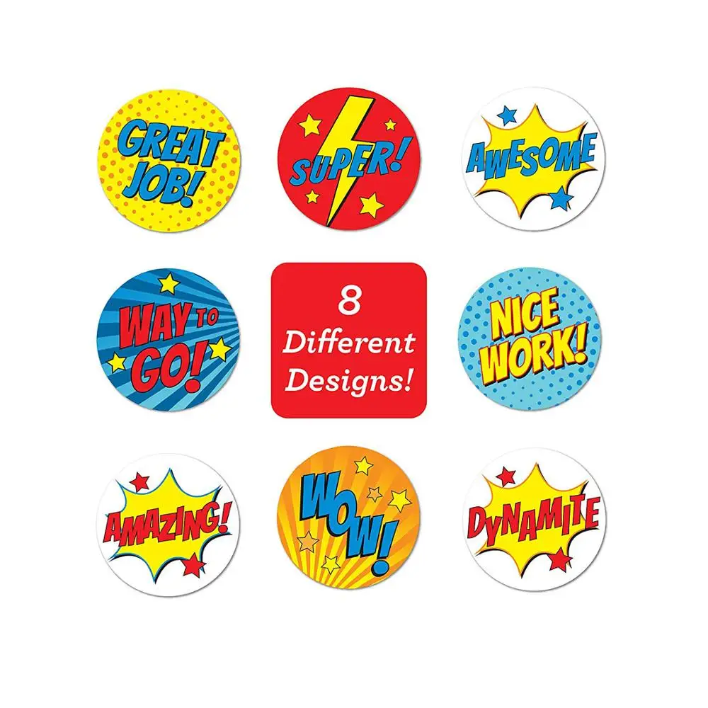 Наклейки мотивационные для школы 8 разных стилей 500 шт./рулон | Канцтовары офиса и