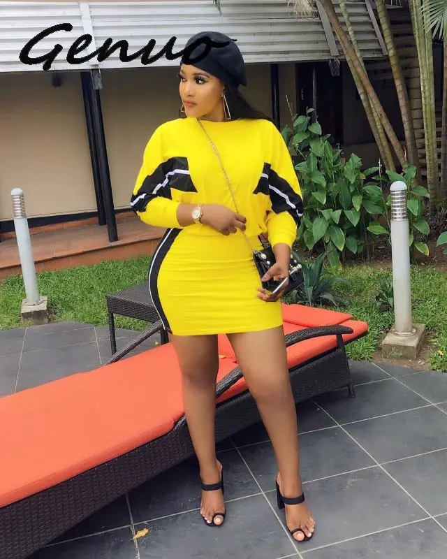 Женский комплект из 2 предметов облегающие мини юбки в полоску с круглым вырезом