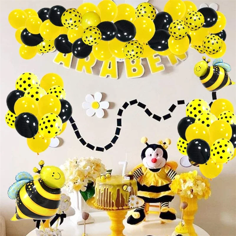 

Bee Latex Balloons Point Foil Globos Cartoon Honey Bee Black Wave Balloons Themed Birthday Party Baby Shower Decoration Supplies