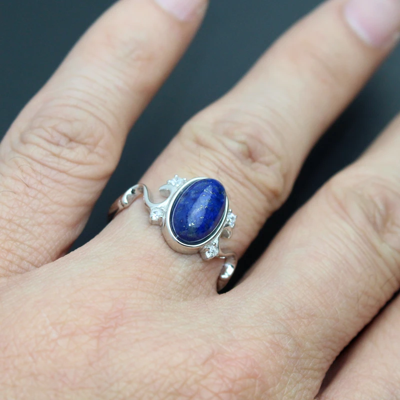 

Silver Movie "The Vampire Diaries" Elena's Daylight Ring Women Jewelry Ring Nature Real Lapis Stone