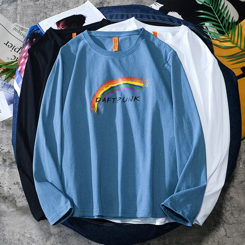 

Мужская футболка с длинным рукавом, Новинка осени 2021, свитер для пары, Мужская Повседневная рубашка с радужным принтом, модный бренд