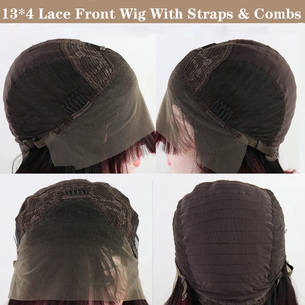 

Glueless Long Natural Jet Dark Kinky Straight Hair Lace Front Synthetic Wigs Heat Resistant For Black Women With Baby Hair