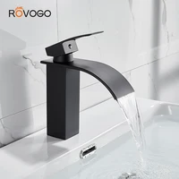 rovogo bathroom sink faucet waterfall single handle waterfall basin faucet vanity cold and hot mixer tap matte black