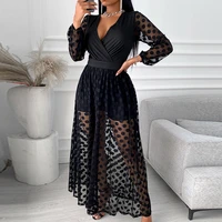 lady casual office summer sexy v neck dot print jumpsuit elegant lace loose shorts women fashion long sleeve slim beach playsuit