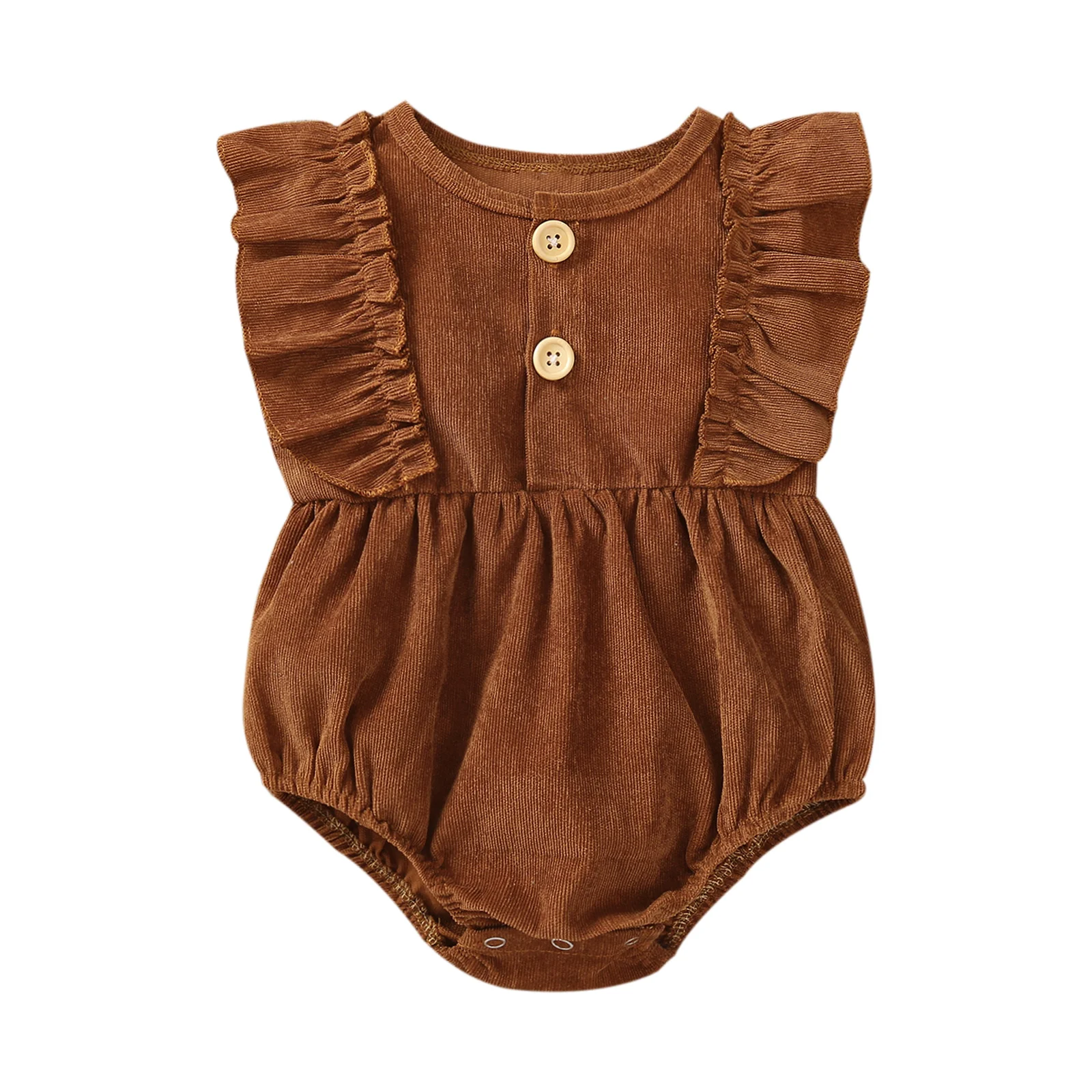 

Pudcoco 2021 Spring 0-24M Baby Girl Corduroy Single Breasted Flared Short Sleeve Bodysuit Todder Infant Outfit Clothes 5 Colors