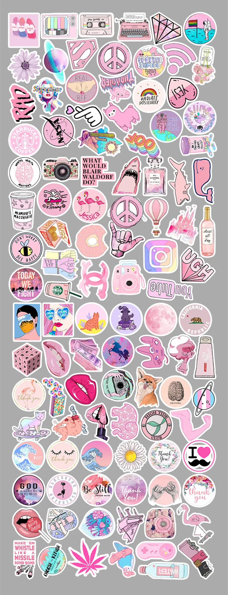 

103pcs Mixed Kawaii VSCO Pink Lady Girls Waterproof Graffiti Toy Stickers For DIY Laptop Luggage Skateboard Car Wall Joy Decor